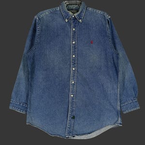 Vintage 90s Polo Ralph Lauren Blue Jeans Shirt Large Ralph Lauren Pony Denim Polo RL 67 Denim Oxfords Ralph Lauren Menswear Button Down L