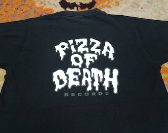 ミュージシャン Hi-standard FAT BLACK XXL PIZZA OF DEATH Vintage Pizza of Death Japanese Record Black Medium T Shirt Music