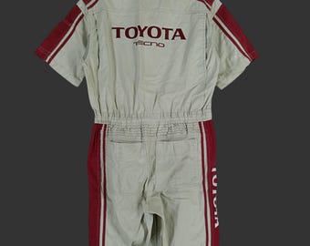 Vintage 90s Toyota Tecno Japan White Red Coveralls Large
