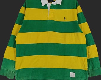 Vintage 90's Polo Ralph Lauren Polo Stripes Shirt Medium Polo Ralph Lauren Crest Yellow Stripes Polo Ralph Lauren Rugby Shirt Size M