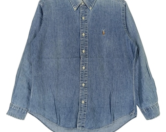 Vintage Polo Ralph Lauren Jeans Shirt Large 90s Polo Pony Blue