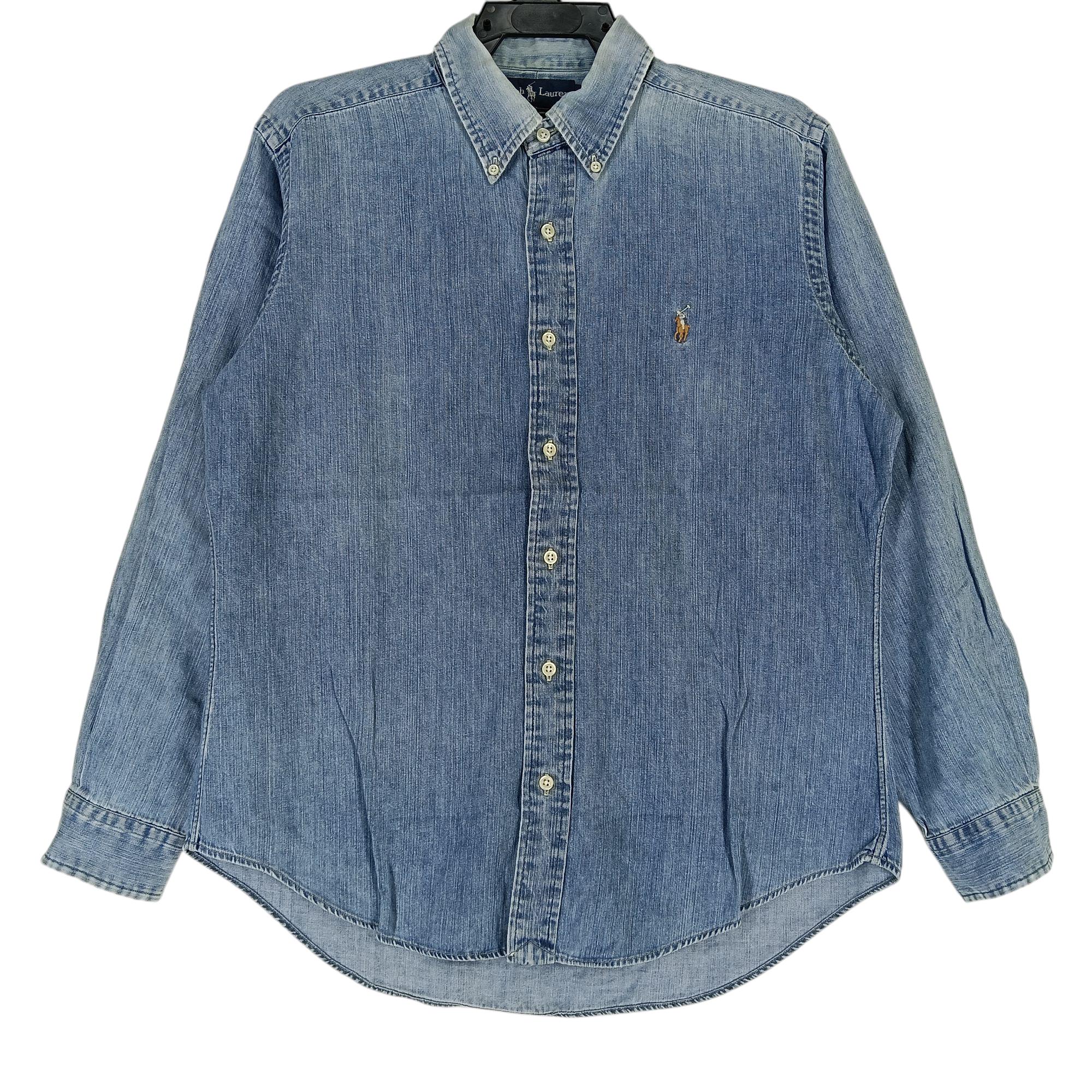Vintage Polo Ralph Lauren Jeans Shirt Large 90s Polo Pony Blue