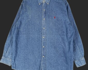 Vintage Polo Ralph Lauren Jeans Shirt Xsmall 90s Polo Pony Blue
