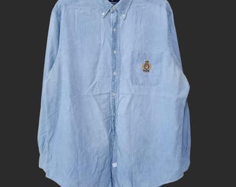 Vintage Polo Ralph Lauren Jeans Shirt Large 90s Polo Pony Blue