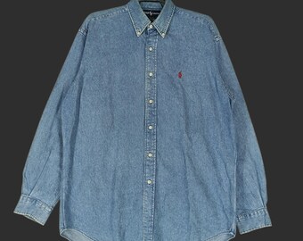 Vintage Polo Ralph Lauren Jeans Shirt Large 90s Blue Denim Oxfords