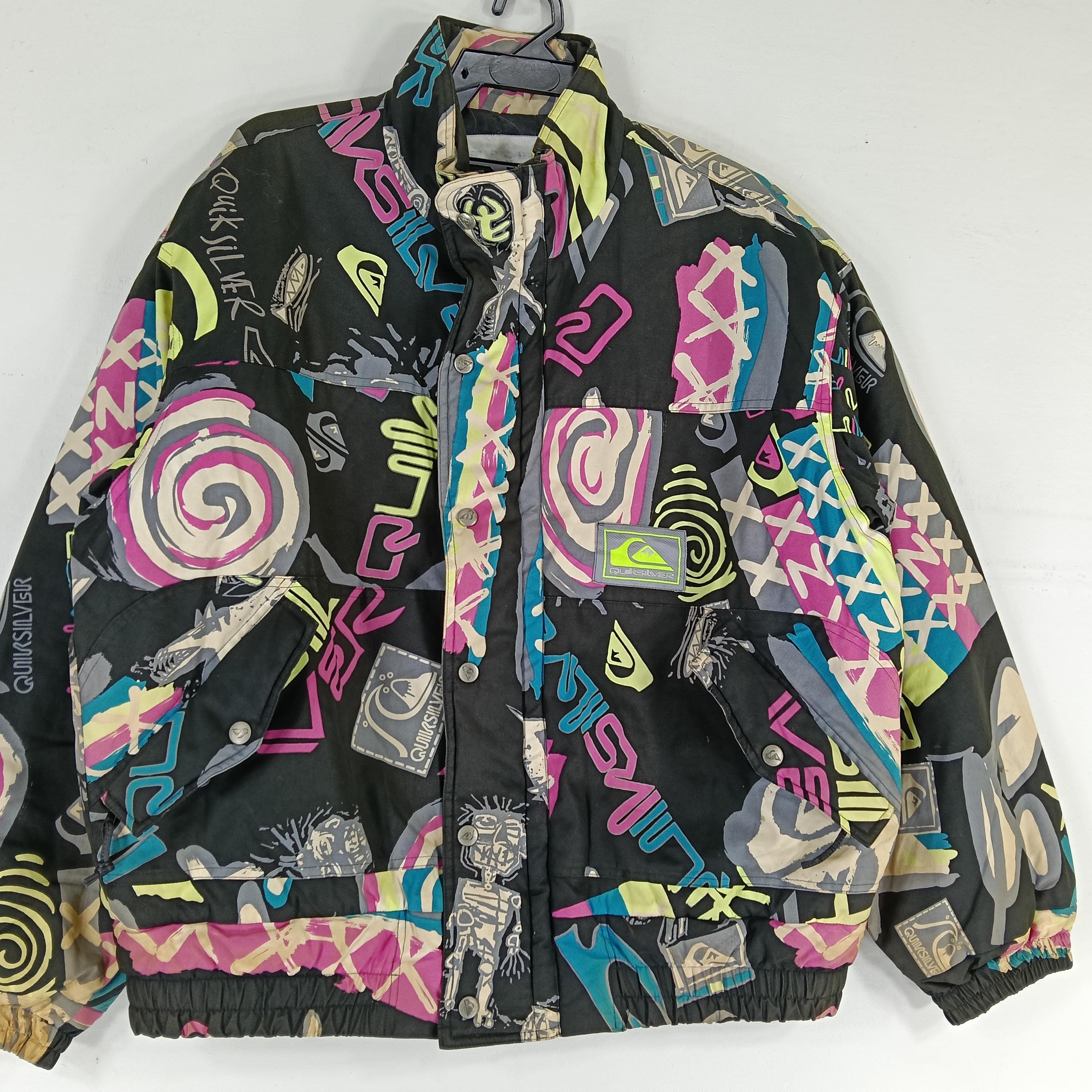 Vintage 90's Quiksilver Black Overprint Medium Jacket Quicksilver