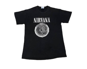Vintage 90&#39;s Nirvana Kurt Cobain Black Medium T Shirt American Rock Genre Music Grunge Shirt Band Tee Size M