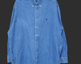 Vintage Polo Ralph Lauren Jeans Shirt XLarge 90s Polo Pony Blue Denim Oxfords Polo Ralph Lauren RL 67 Jeans Button Up Shirt Size XL
