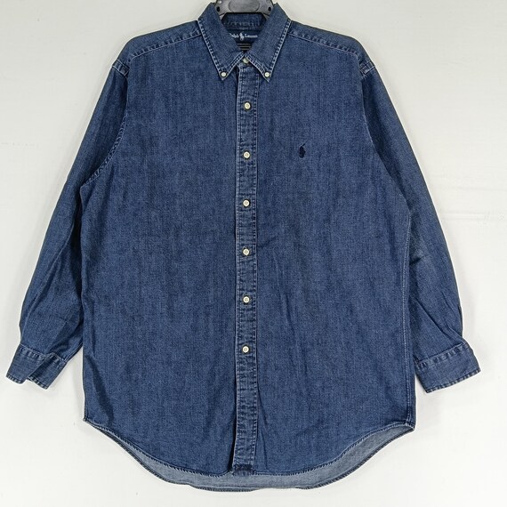 Vintage Polo Ralph Lauren Jeans Shirt Large 90s Polo Pony Blue