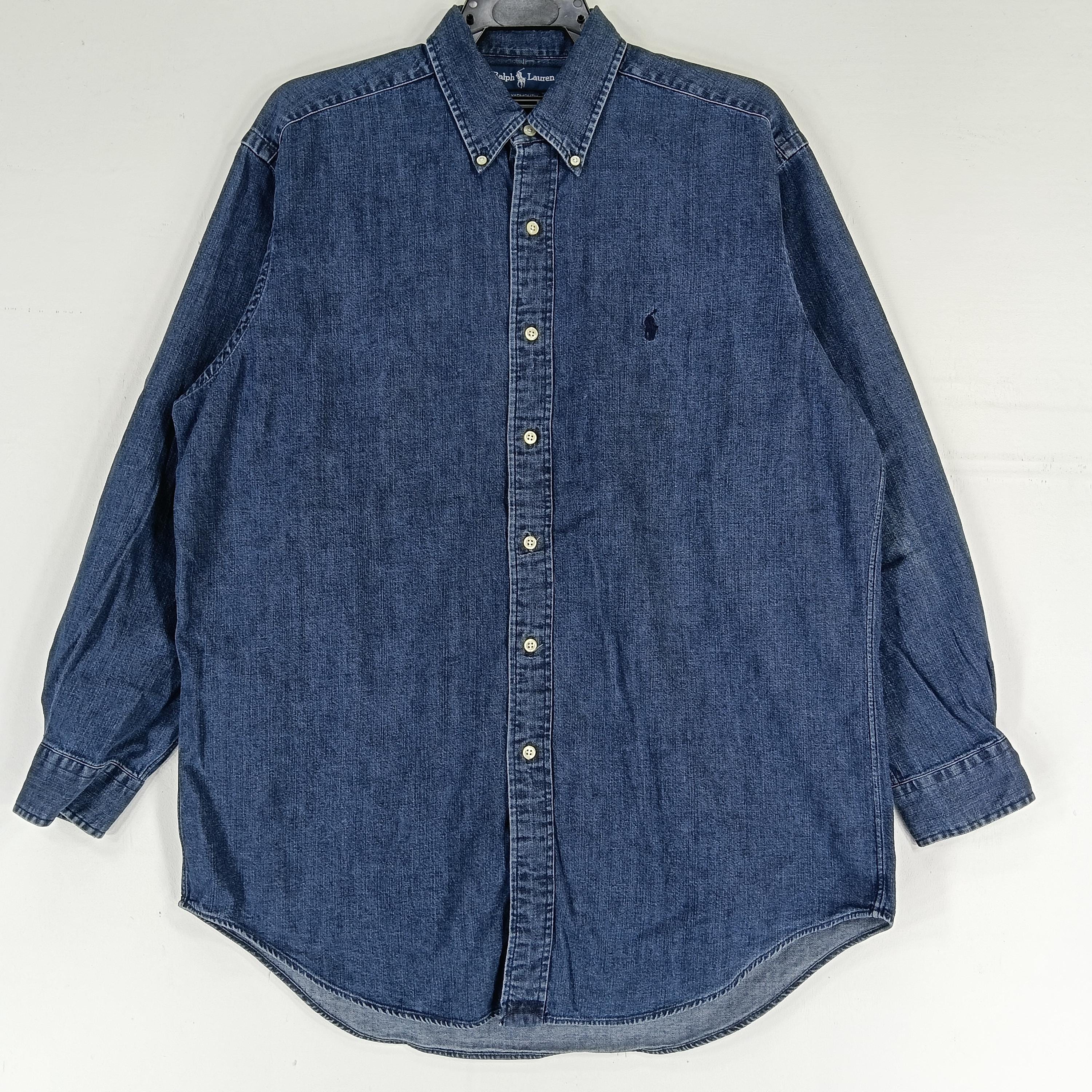 Vintage Polo Ralph Lauren Jeans Shirt Large 90s Polo Pony Blue