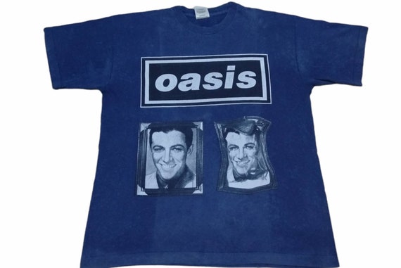 Vintage 90's Oasis English Rock Band Dark Blue Large T Shirt