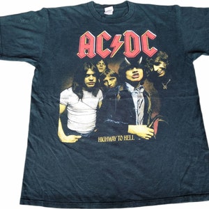 Vintage AcDC Australian Rock Band Black Large T Shirt Highway To Hell Tour Shirt Genre Metal Rock Music Concert Tees Size L