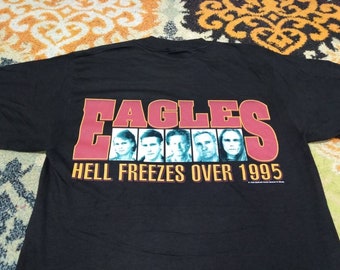 Vintage 90's Eagles American Rock Band Black Large T Shirt Hell