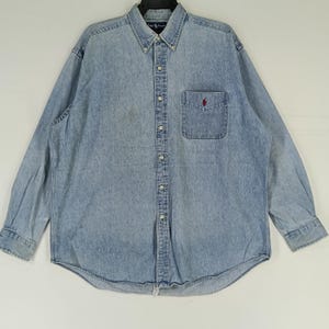 Vintage Polo Ralph Lauren Jeans Shirt Large 90s Polo Pony Blue