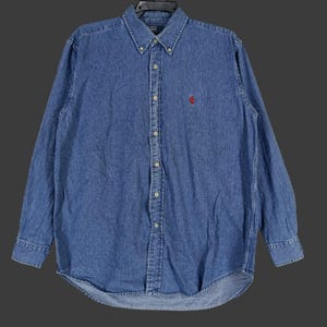 Vintage 90s Polo Ralph Lauren Blue Jeans Shirt Large Ralph Lauren Pony Denim Polo RL 67 Denim Oxfords Ralph Lauren Menswear Button Down L