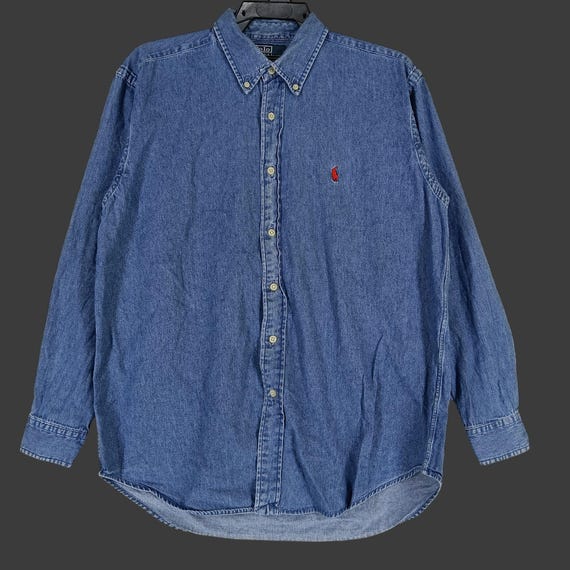 Vintage 90s Polo Ralph Lauren Blue Jeans Shirt Large Ralph Lauren