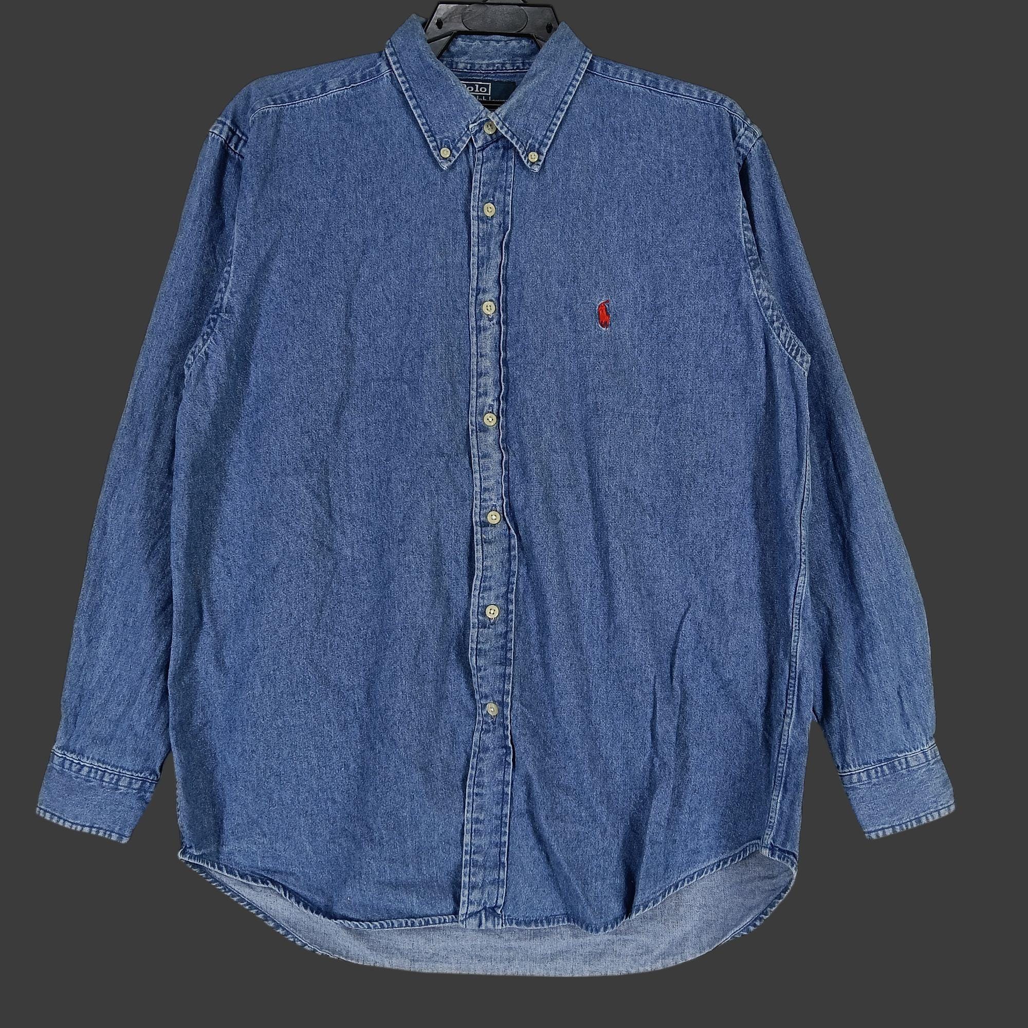 Vintage 90s Polo Ralph Lauren Blue Jeans Shirt Large Ralph Lauren
