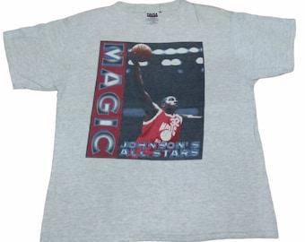 Vintage 90's Magic Johnson Basketball Player Grey Camiseta grande Lakers Team Player American Professional Basketball Player Camisetas Talla L