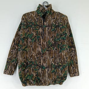 Vintage Bluebills Äkta Trädkamouflage Tröja Jacka Med Halv Dragkedja Liten Kamouflage Militärstil Jaktskog Mossy Oak T-shirt Storlek S bild 3