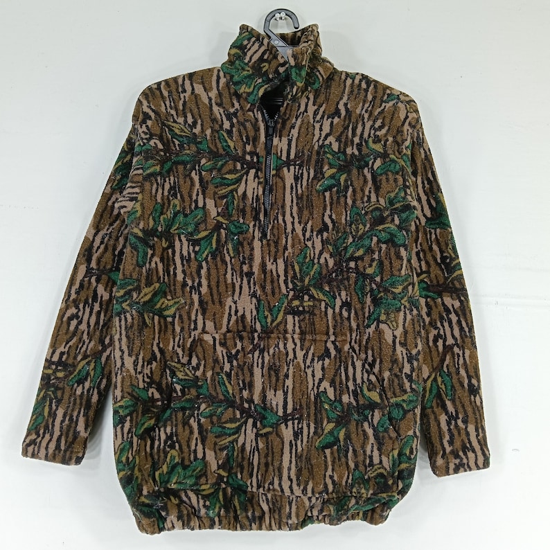 Vintage Bluebills Äkta Trädkamouflage Tröja Jacka Med Halv Dragkedja Liten Kamouflage Militärstil Jaktskog Mossy Oak T-shirt Storlek S bild 3