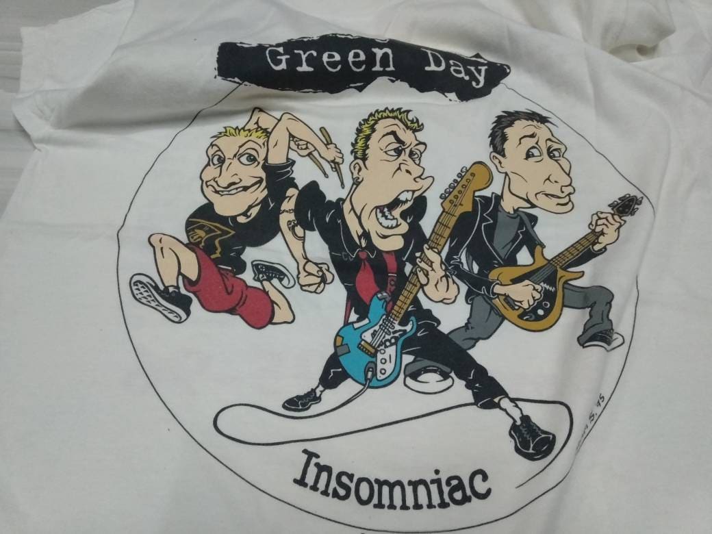 Vintage Greenday Band Rock Punk White Large Insomniac Tour T Shirt
