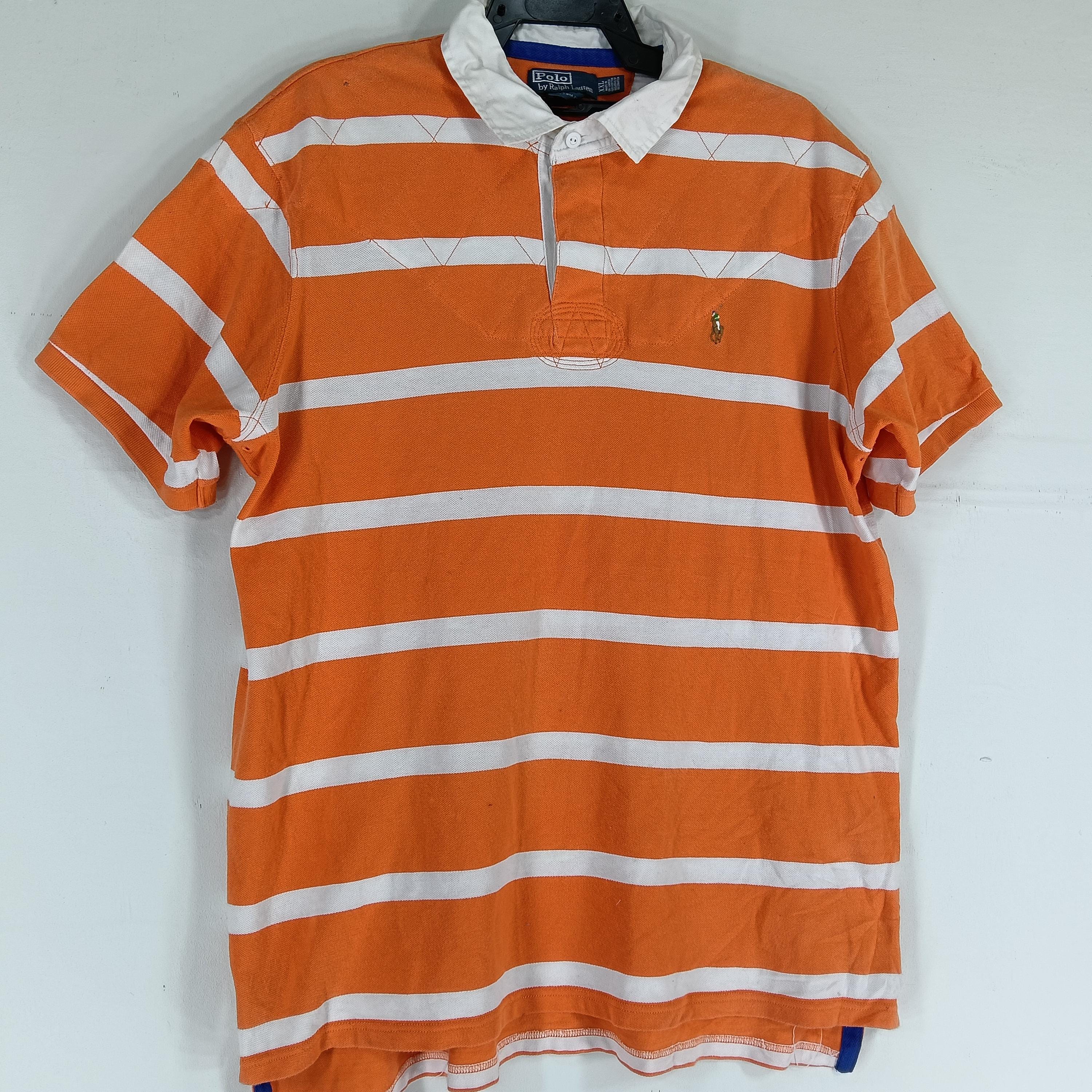 Vintage Ralph Lauren Stripes White Orange Polo Rugby Shirt Xxlarge