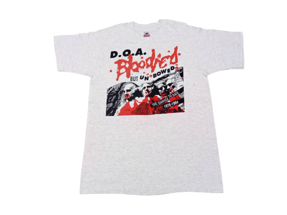 Vintage 90's D.O.A Canadian Punk Rock Band British Grey T Shirt Columbia Blood Died But Un Bowed Gray Medium Rare T Shirt Size M