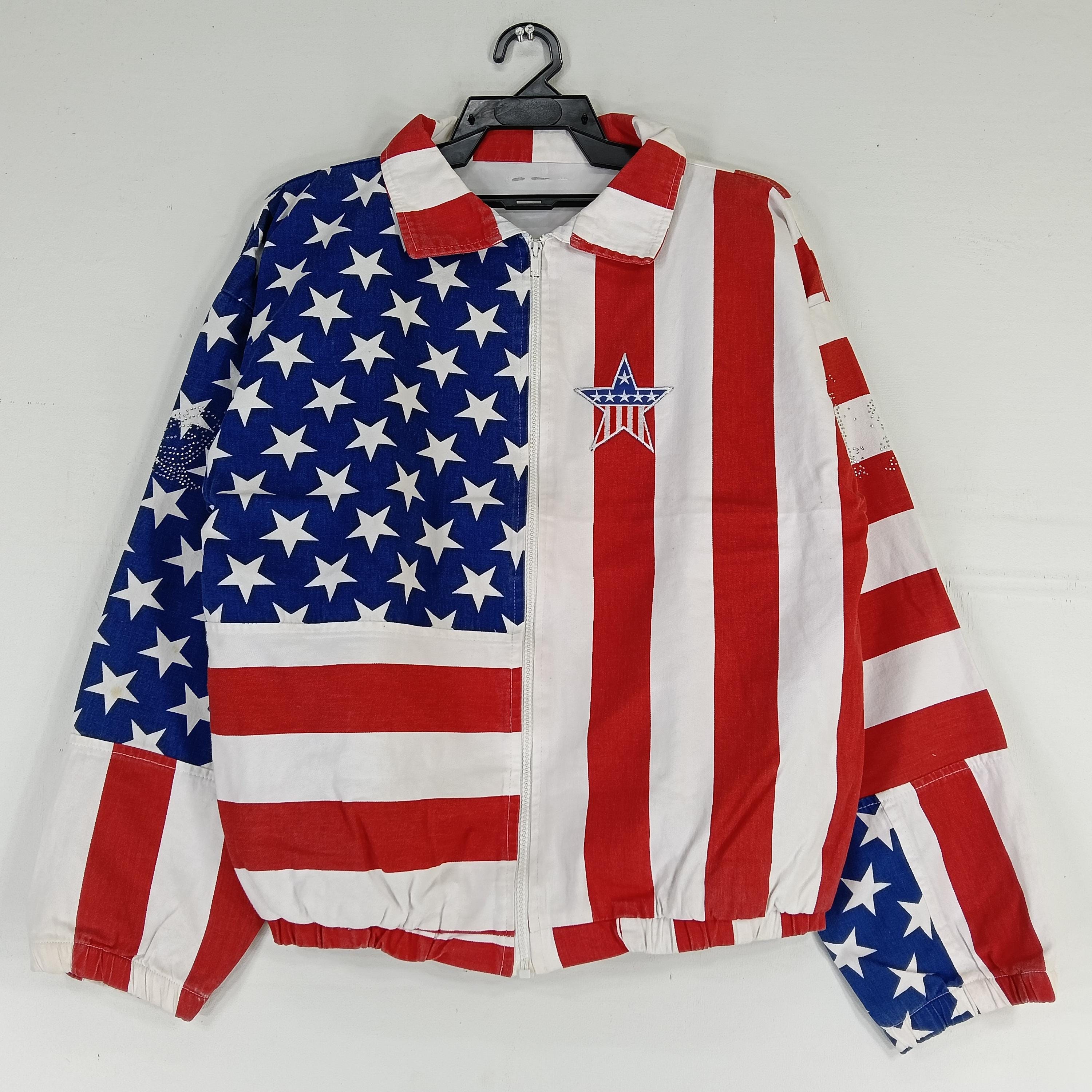 Vintage 90's American Flag Jacket Overprint Large American Flag