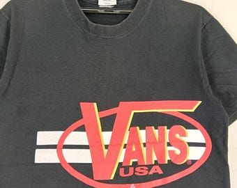 Vintage 90's Vans Black Medium T Shirt Vans Skateboard Streetwear