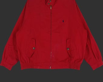 Vintage 90-tals Ralph Lauren röd casual Harrington-jacka stor Ralph Lauren dragkedja jacka casual varmare Ralph Lauren filtjacka storlek L
