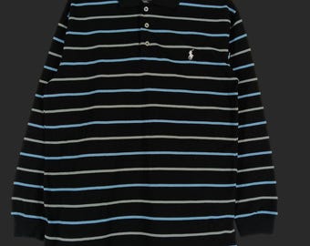 Camisa de rayas Polo Ralph Lauren vintage de los años 90, talla grande, negra, multicolor, con rayas, talla L