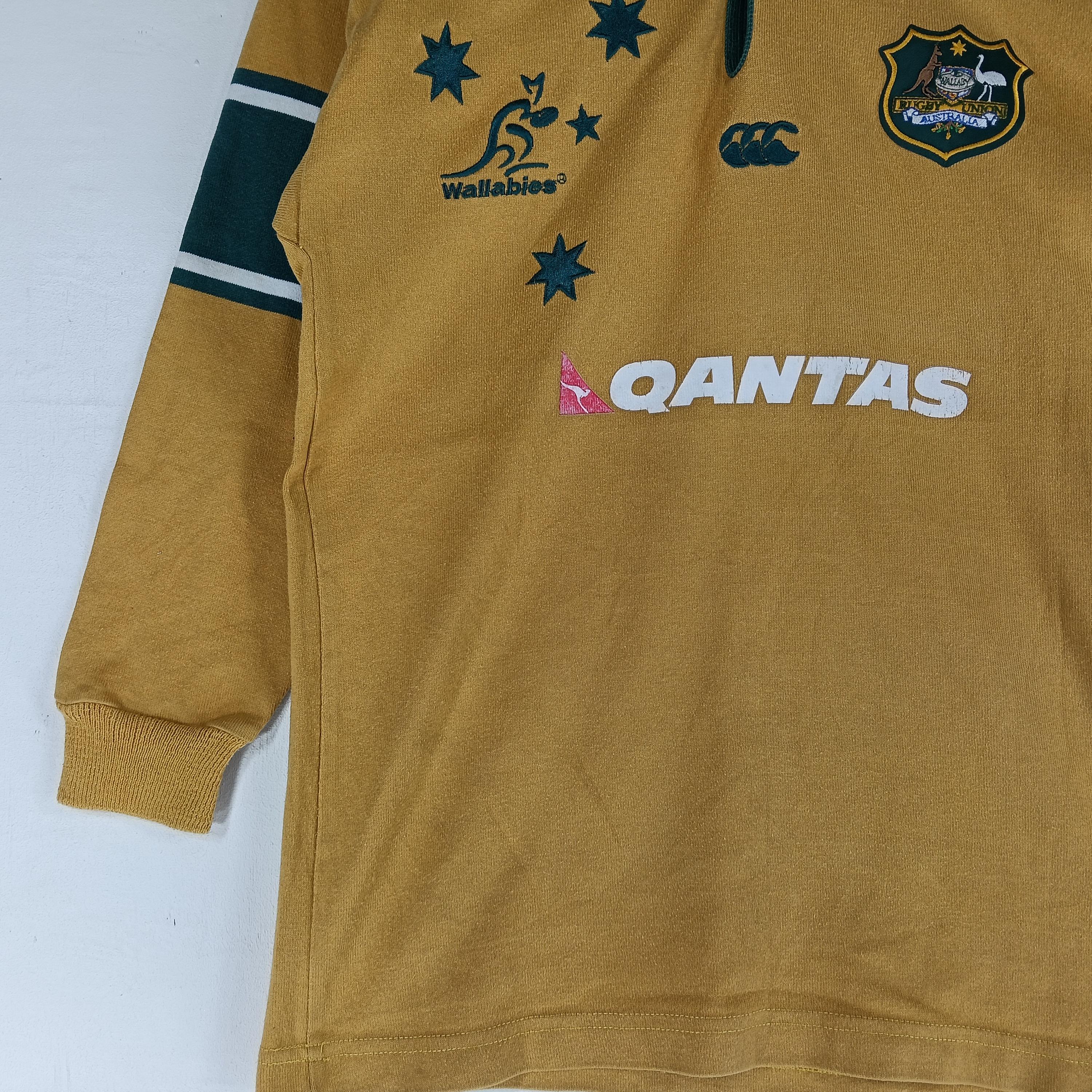Vintage Canterbury Wallabies Qantas Yellow Small Polo Rugby Shirt