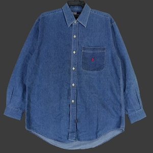 Vintage 90s Polo Ralph Lauren Blue Jeans Shirt Medium Ralph Lauren Pony Denim Polo RL 67 Denim Oxfords Ralph Lauren Menswear Button Down M