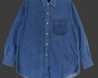 Vintage 90s Polo Ralph Lauren Blue Jeans Shirt Large Ralph Lauren