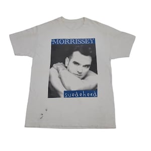 Vintage 90&#39;s Morrissey English Singer Songwriter The Smith White Medium Band Genre Music Alternative Rock Indie Pop Size M