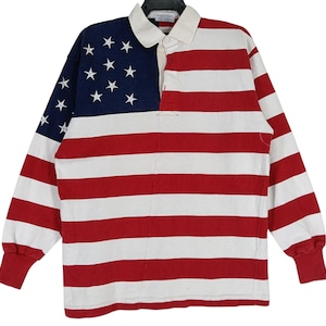 Vintage 90's Barbarian Rugby American Flag Polo Rugby Shirt Large