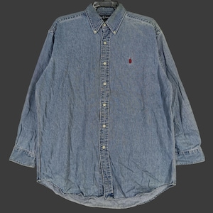 Vintage Polo Ralph Lauren Jeans Shirt Large 90s Polo Pony Blue Denim Oxfords Polo Ralph Lauren RL 67 Jeans Shirt Buttondown Size L