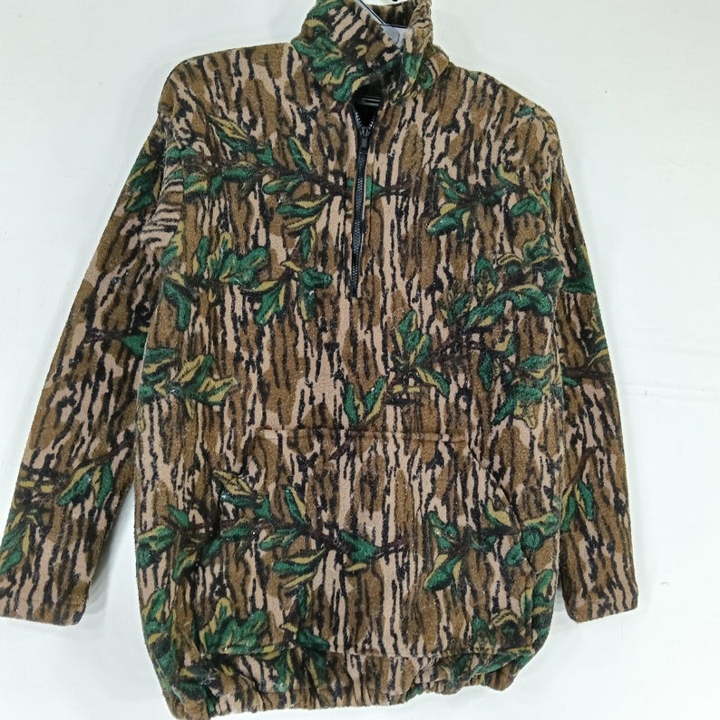 Vintage Bluebills Äkta Trädkamouflage Tröja Jacka Med Halv Dragkedja Liten Kamouflage Militärstil Jaktskog Mossy Oak T-shirt Storlek S bild 4