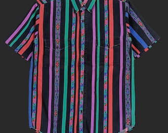 Vintage 90s Wrangler Striped Multicolor Brushpopper Western Shirt Small Wrangler Flannel Stripes Regular Fit Button Up Rodeo Cowboy Size S
