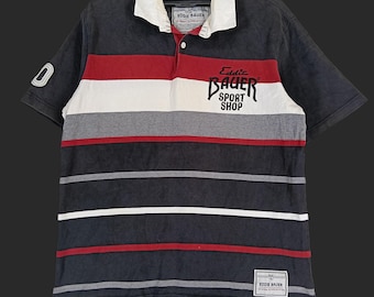 Vintage 90s Eddie Bauer Multicolor Striped Polo Rugby Shirt - Mens