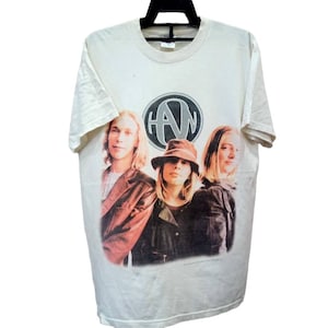 Vintage 90's Hanson American Pop Group Band White Medium T Shirt