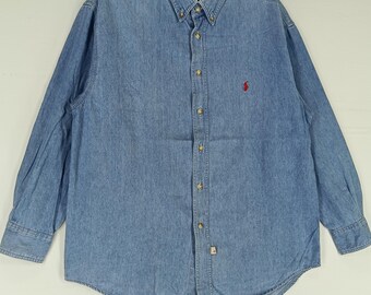 Vintage Polo Ralph Lauren Jeans Shirt Large 90s Polo Pony Blue