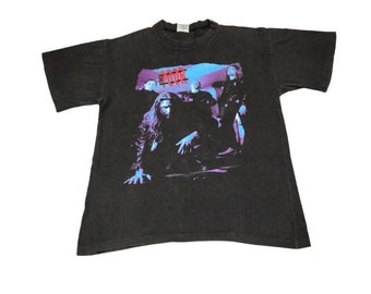 Vintage 1990 The Poor  Australian Rock Band Medium Black T Shirt Who Cares Tour Album 1994  Genre Hard Rock Band Shirts Music Tees Size M