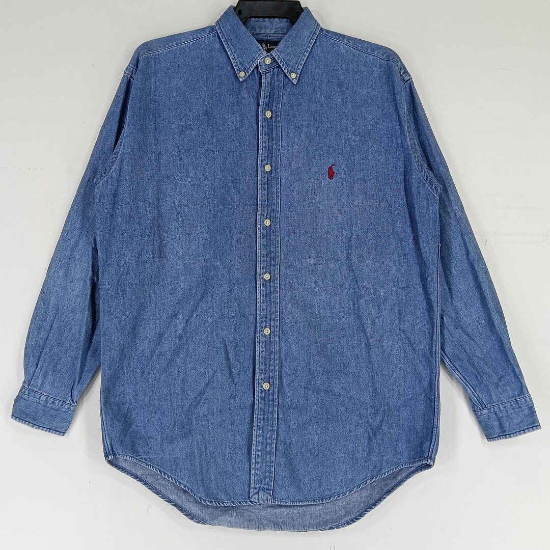 Vintage Polo Ralph Lauren Jeans Shirt Medium 90s Polo Pony Blue