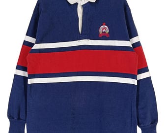 Vintage Barbarian Rugby T-shirt S Mens 90s Red White Striped Long