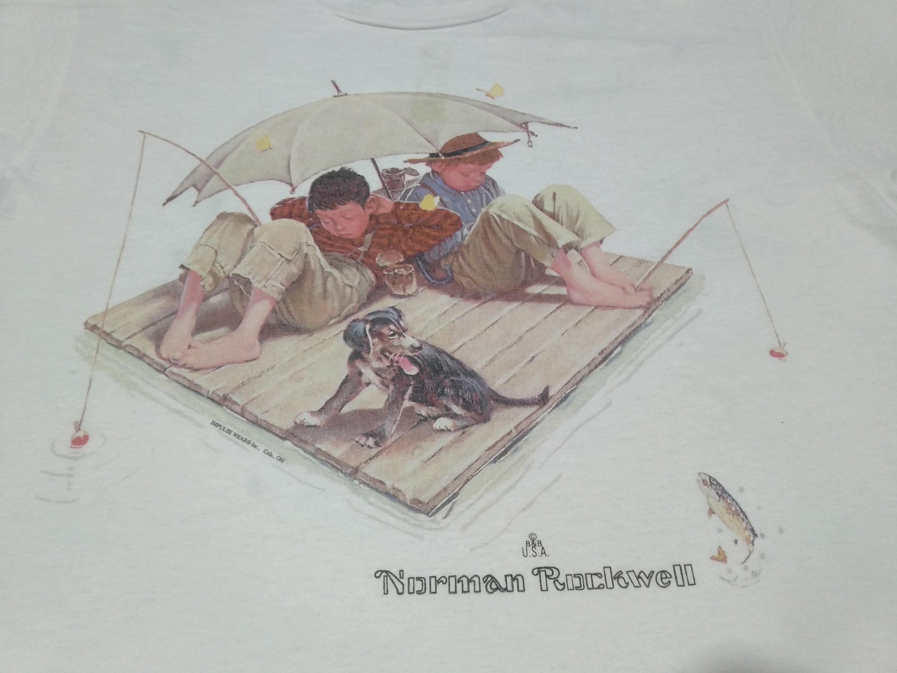 Vintage 90's Art Norman Rockwell White Medium T Shirt Norman