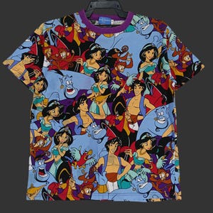 Vintage Aladdin en Giant in de fles opdruk medium T-shirt Aladdin film cartoon filmshirt T-shirts maat M