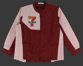 Vintage 90s 7 Eleven Zipre Shirt Uniform Red Large Size - Etsy