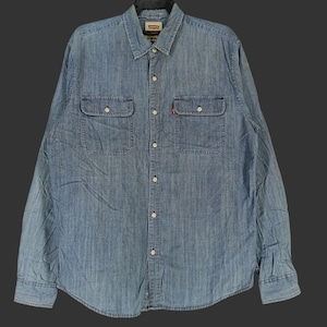 Vintage Levis Shirt Large Jeans Streetwear Blue Denim Levi&#39;s Casual Longsleeve Double Pocket Button Up Size L
