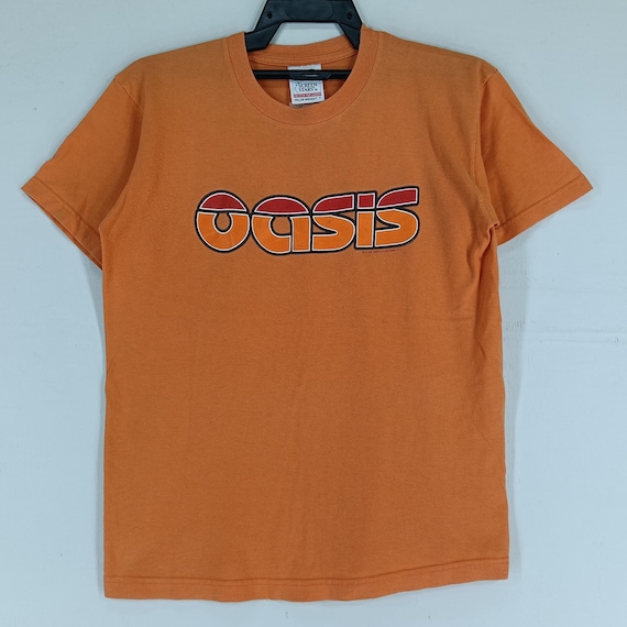 Vintage 90's Oasis English Rock Band Orange T Shirt Shirts Genre